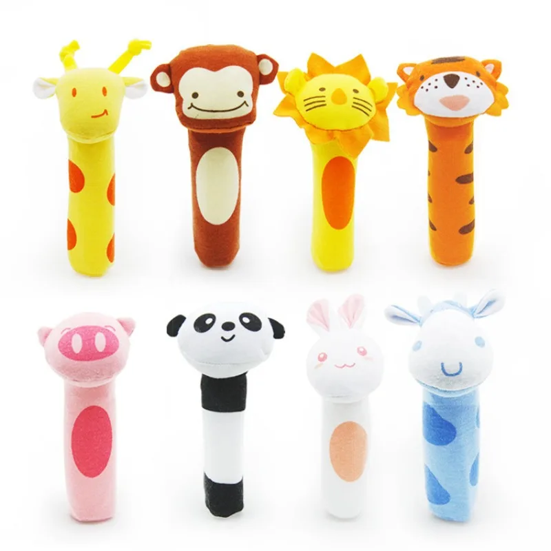 Cartoon Animal Hand Bell Rattle Soft Toy Mobiles Cute Elephant Lion Bear Rabbit Plush Toys for Infant Baby Gifts 0~24 Months