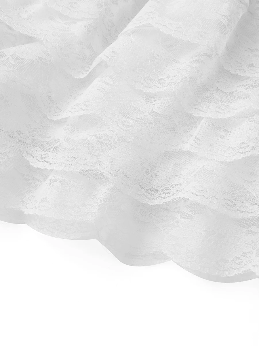 Pantalones cortos con volantes en capas para mujer, bombachos informales de encaje de color sólido con cintura elástica, ropa de Lolita