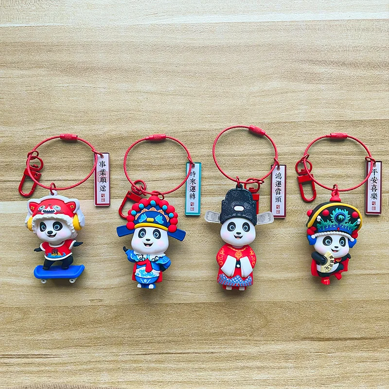 Creative Peking Opera Panda Keychain National Tide Traditional Chinese Opera Lucky Auspicious Panda Backpack Pendant Keyring Toy