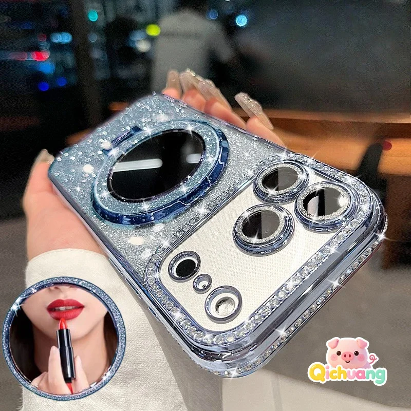 

Make-up Mirror Bracket Case For Huawei Mate 70 60 50 40 30 Pro Honor 200 100 90 80 Shining Glitter Bling Luxury Soft Cases
