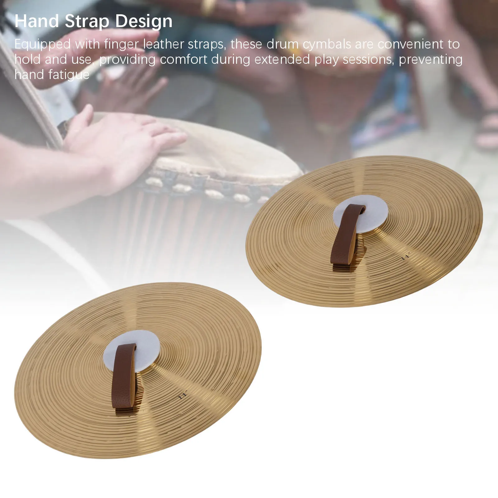 

Пара 14-дюймовых барабанных тарелок с ремнями, набор перкуссионных тарелок из сплава для начинающих студентов и музыкальных групп