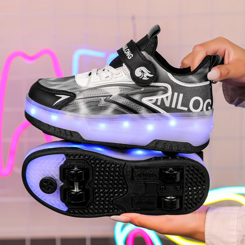 Sports Shoes Kids Sneakers Boys Girls Roller Shoes LED Light Up USB Charging Children Roller Skate Casual Skateboarding Shoes