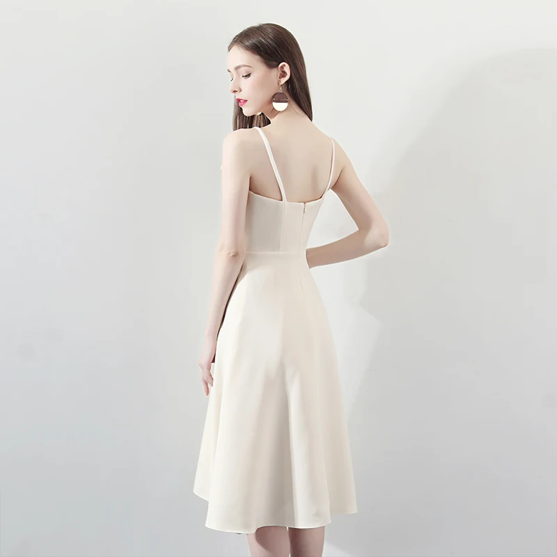 Vestido de festa de aniversário de cetim champanhe para mulheres sexy alças espaguete uma linha vestidos de noite luz luxo formal ocasião vestidos