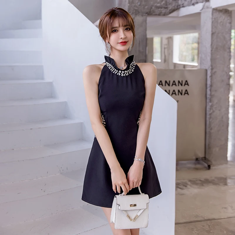 Damska mini sukienka luksusowa 2025 letnia czarna sukienka urodzinowa w talii Flash diamentowa zaręczynowa wesele sukienka klubowa