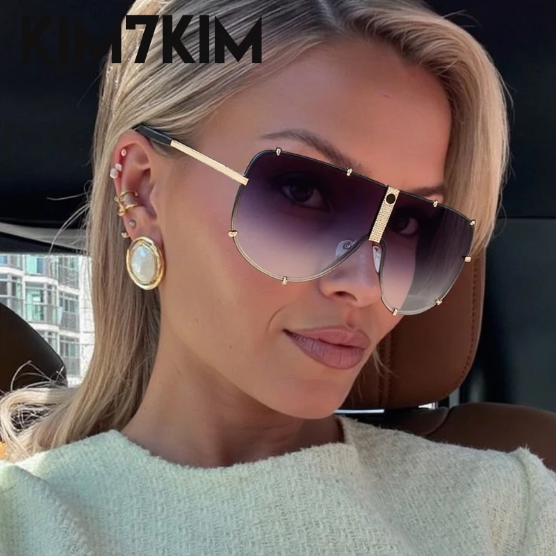 موضة المتضخم الطيار النظارات الشمسية النساء إطار كبير 2025 العلامة التجارية الفاخرة الكلاسيكية البيضاوي درع الشرير حملق نظارات شمسية لسيدة ظلال