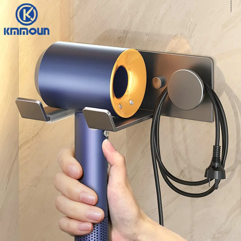 رمادي/أسود مجفف الشعر حامل الأسر حديثا رف مجفف الشعر رف الحمام الجرف المعدني الحائط تخزين هوك #1