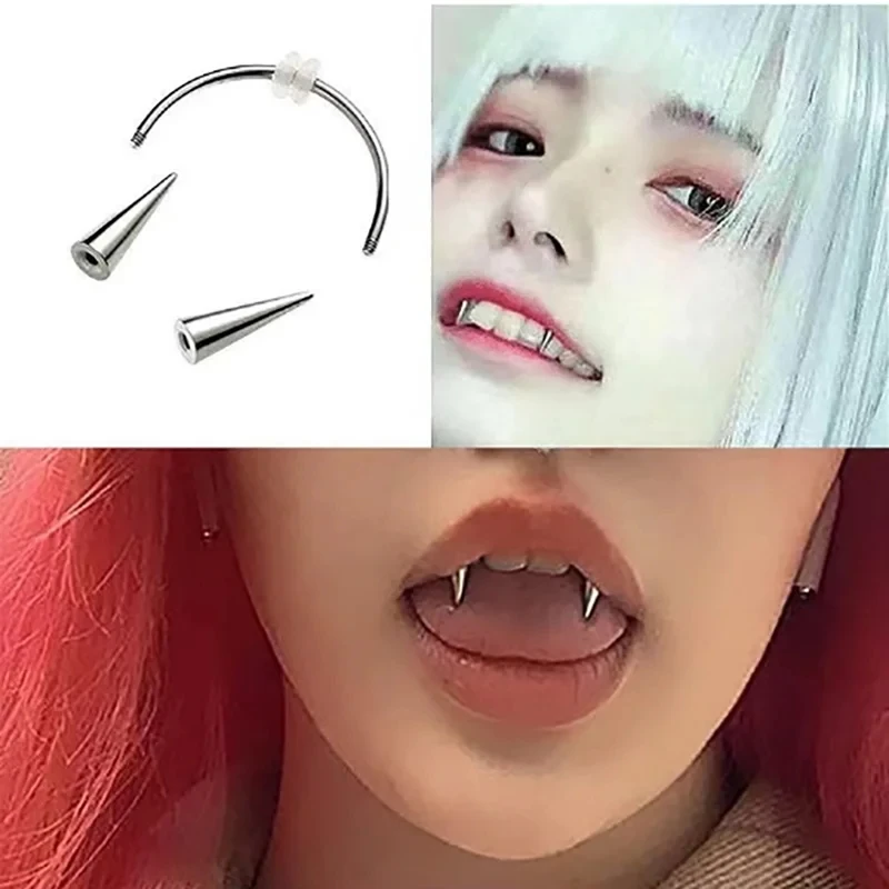 1PC Dracula Nail Steel Smiley Piercing Jewelry Stainless Steel Septum Piercing Body Decorations Vampire Fangs Zombie Teeth Lady