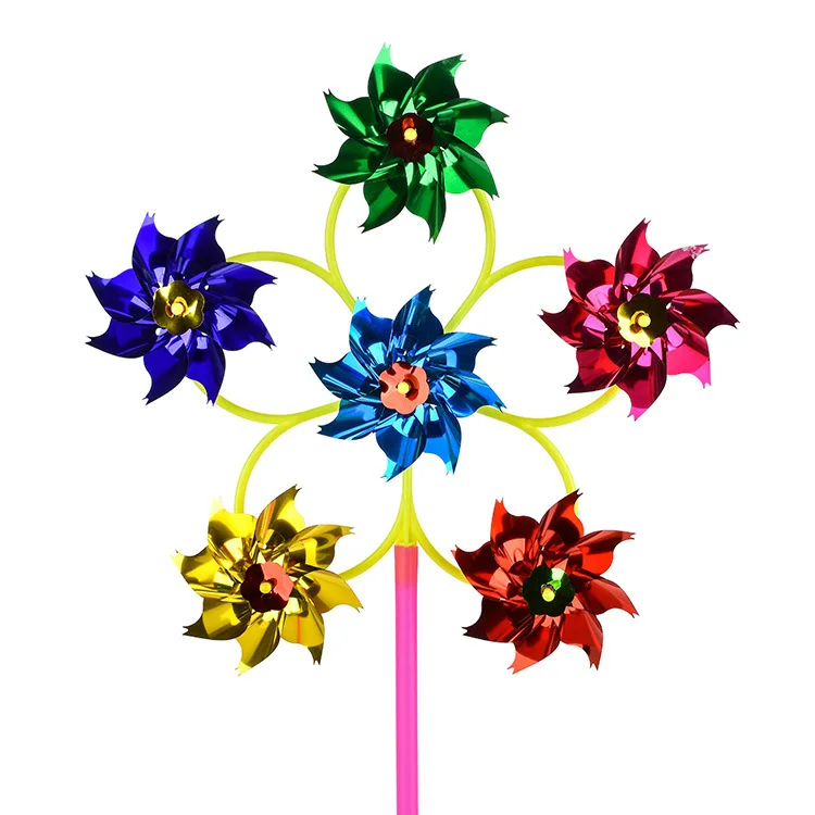 6 Rounds Of Sequins Windmill Children DIY Six-wheeled Windmill Hands-on Toys Colorful Plastic Color Traditional Small Windmill