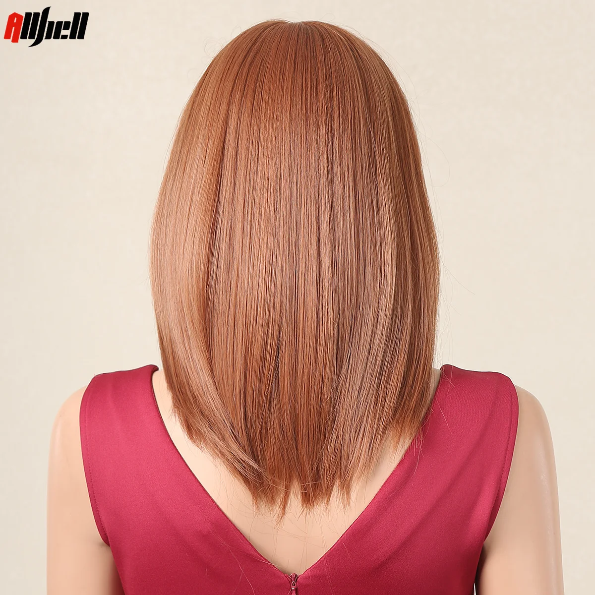 Ginger Brown Straight Wig with Bangs for Women Short Synthetic Red Brown Copper Shoulder Length Wig Heat Resistant Daily Hair