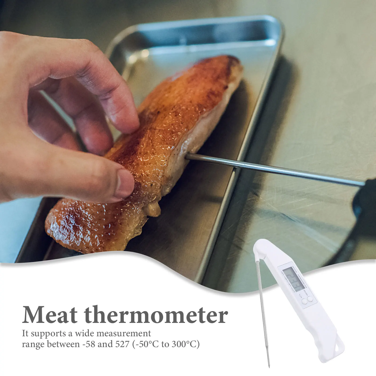 

Folding Digital Bbq Thermometer Stainless Steel Electronic Kitchen Probe Thermometer Fast Accurate Reading for Cooking Meat Food