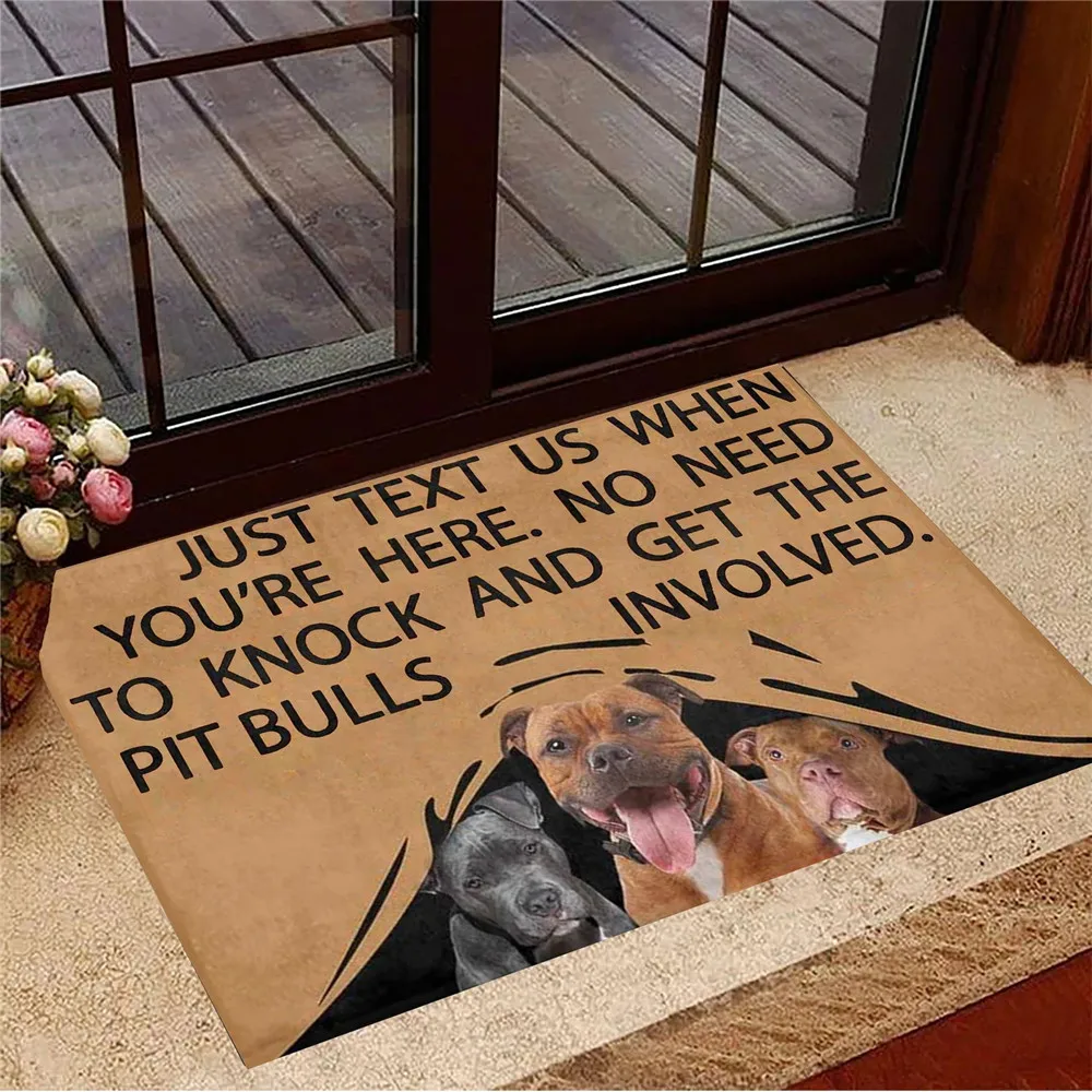 

HX Animals Dog Welcome Mats Pitbull Just Text Us When You're Here Doormat Flannel Indoor Carpets Floor Mat Rugs Dropshipping