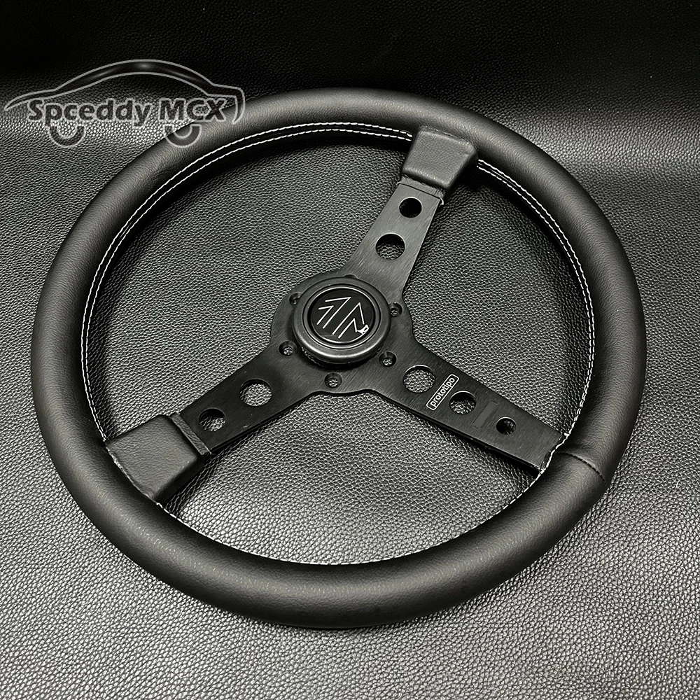 P1 14inch 350mm Real Leather Steering Wheel Car Racing Sport Flat Steering-Wheels Universal Center Steering-Control