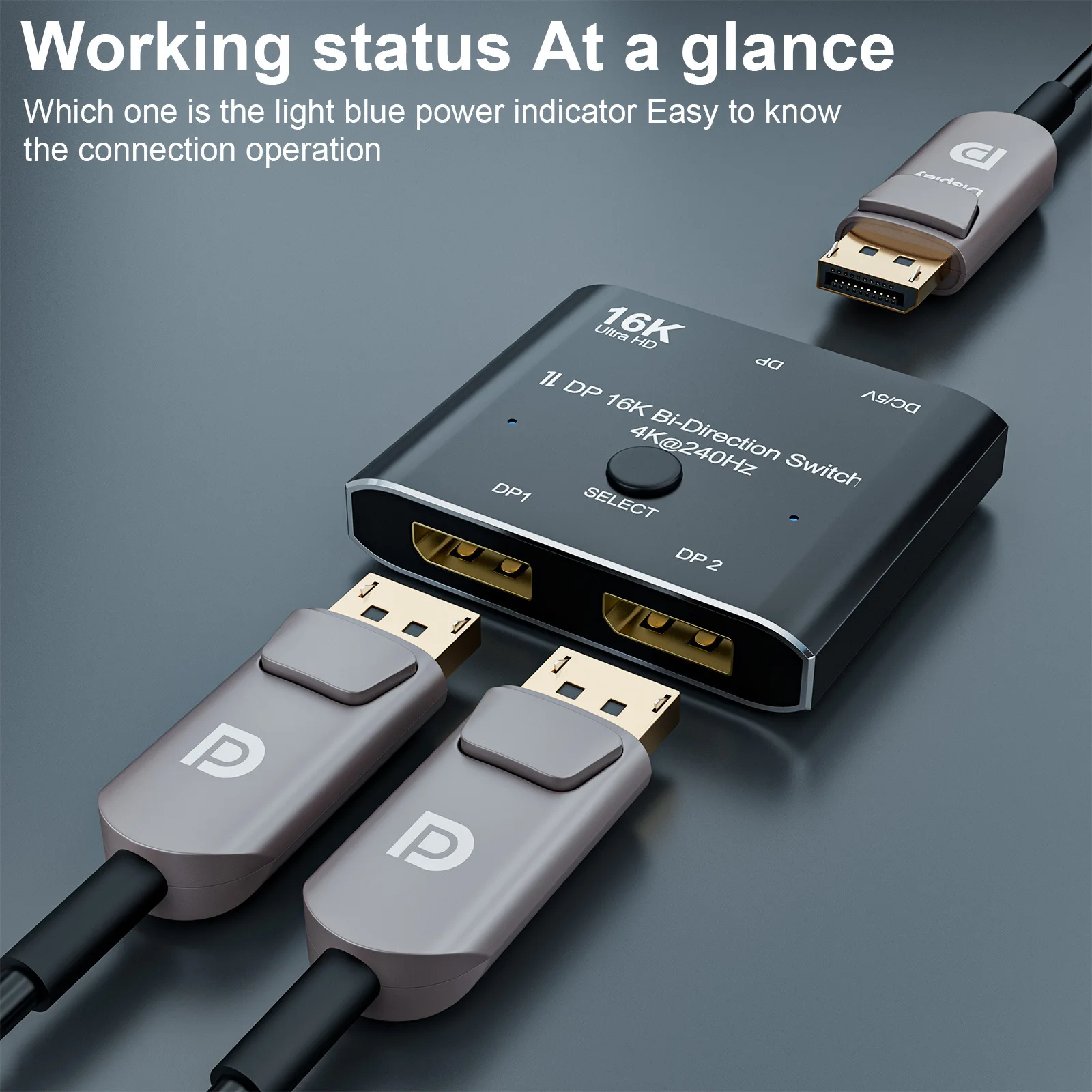 

1x2/2x1 Displayport Adapter 16K DP Bi-Direction Splitter 2 in 1 out Display Port Video 8K/120Hz 4K/240Hz for PS4/5 Xbox PC Game