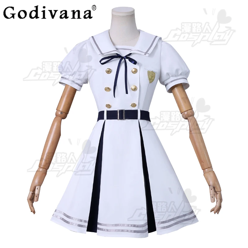 

Sweet Peter Pan Collar Summer New Temperament Girls Cos Dress High Waist A-line Fashion Versatile White Simple Pleated Dresses