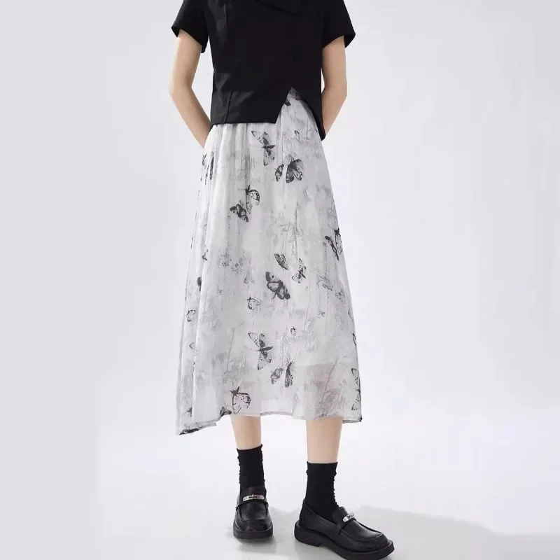 Women's Elegant A-Line Skirts, Elastic Waist, High Street, Casual Printing, Comfortable Female Clothing, Summer Fashion, 2022