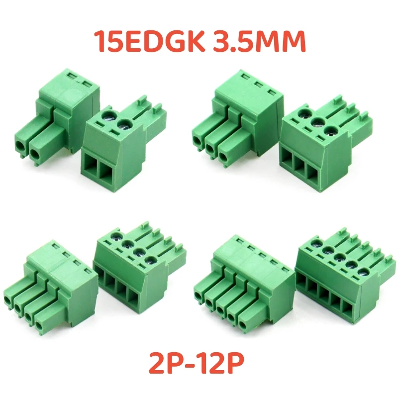 5pcs 2EDGK Green terminal plug type pcb Phoenix terminal 3.5mm Circuit board plug holder 2-12P