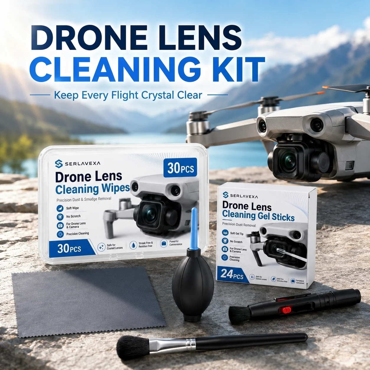 Professional Drone Camera Lens Cleaning Kit Dust Remover Set with Wipes Gel Sticks Air Blower Pen Brush Cloth for DSLR FPV