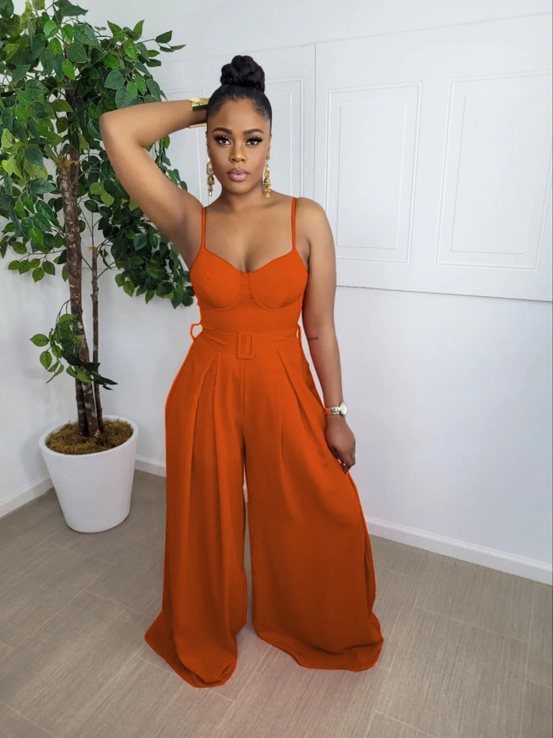 

Faionable Color Sling Bodysuit Women's Wide Leg Jumpsuit Asymmetrical Design Commute Sle l Waist Long Pants