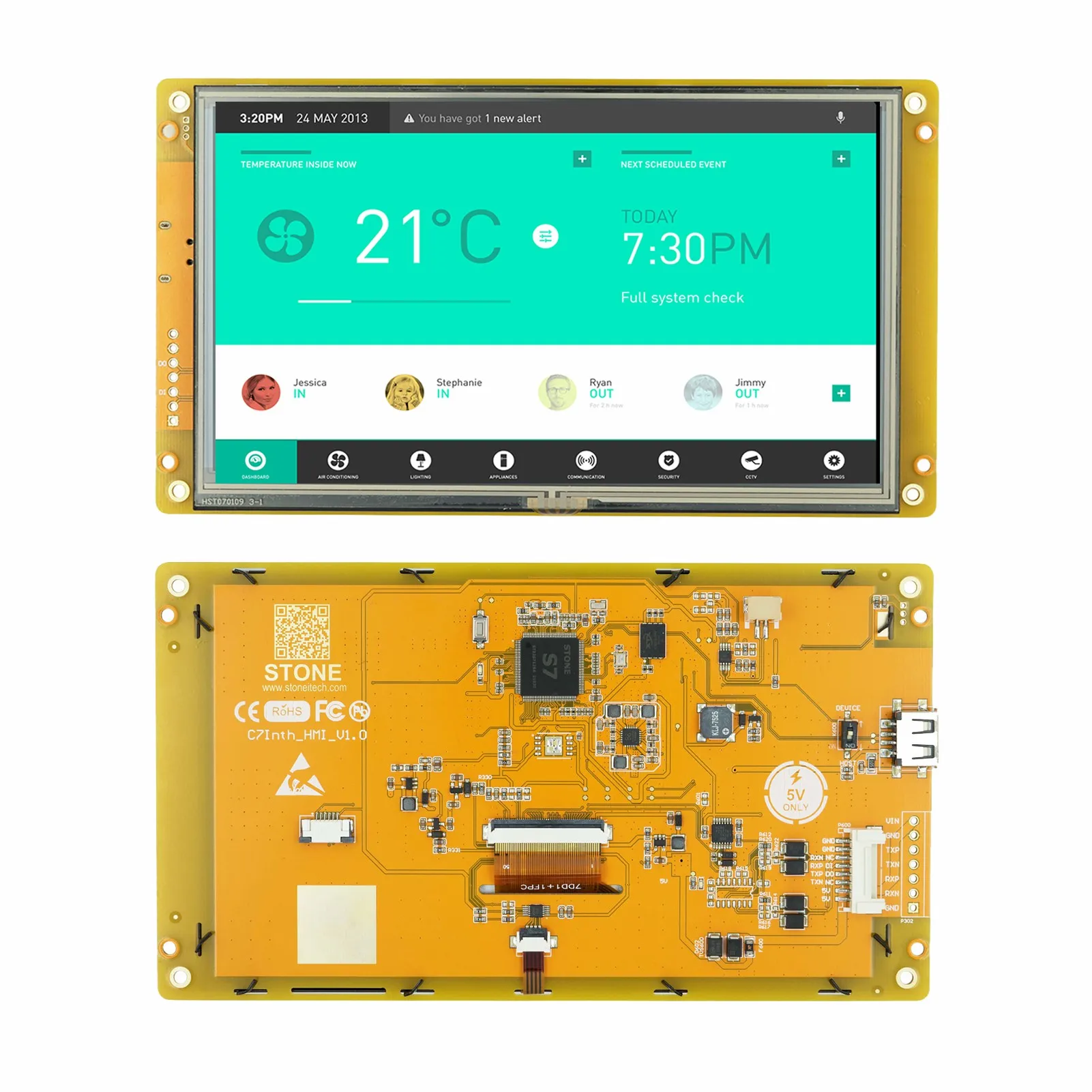 

HMI LCD Display 7"Size Civil Series 262K Full Color 1GHz CPU/128M Flash UART Port Touch Display