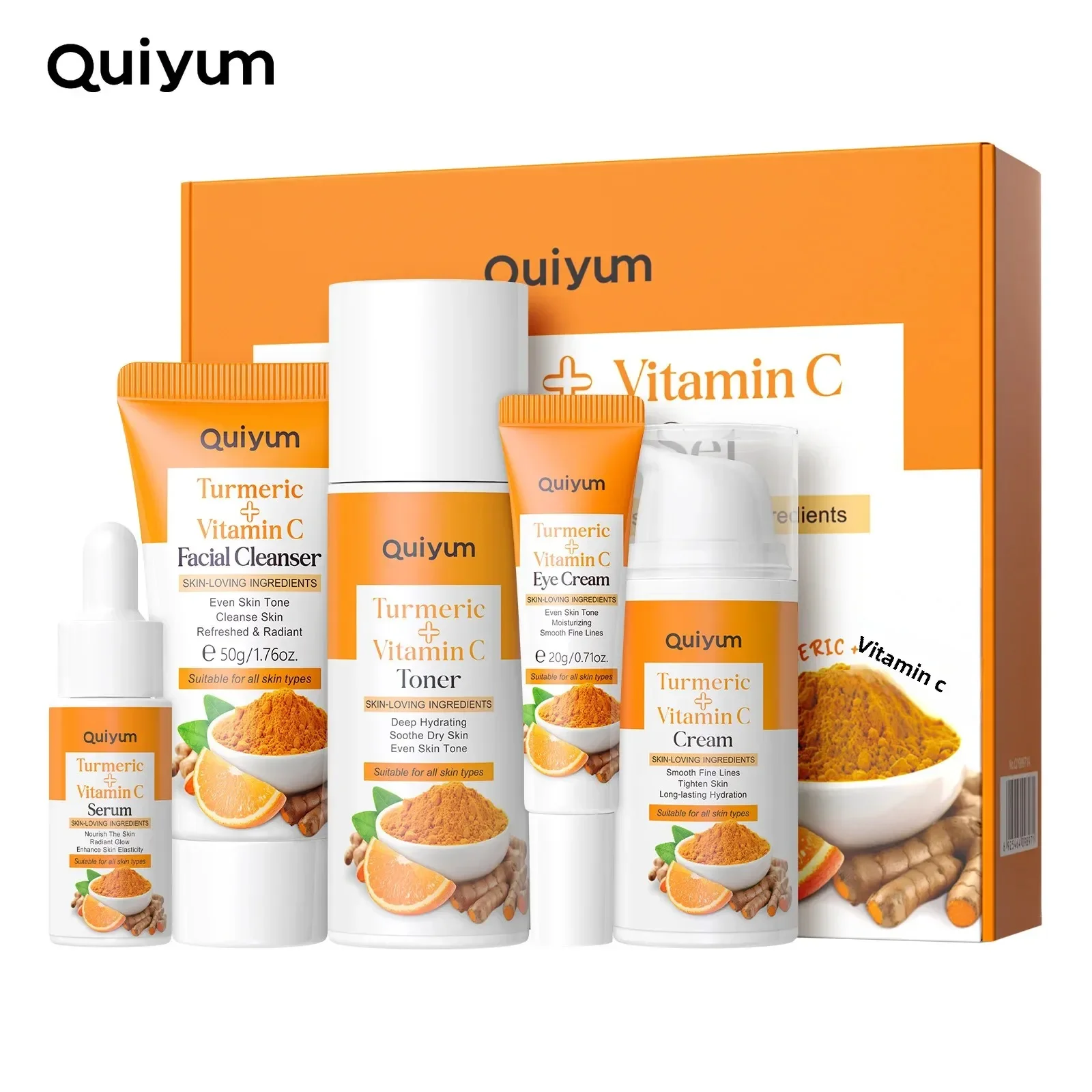 

Набор увлажняющих средств для лица Quiyum, 5 шт., уход за кожей с куркумой и витамином С для осветления и увлажнения - все необходимое для красоты против старения