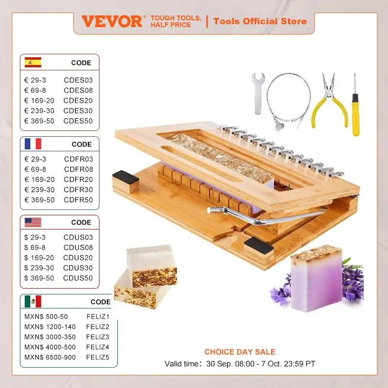 VEVOR Soap Cutter Cut 1-12 Bars Precisely and Accurately Cut 1 Inch Bars Bamboo Soap Slicer With Steel Wire Multi Handmade Soap