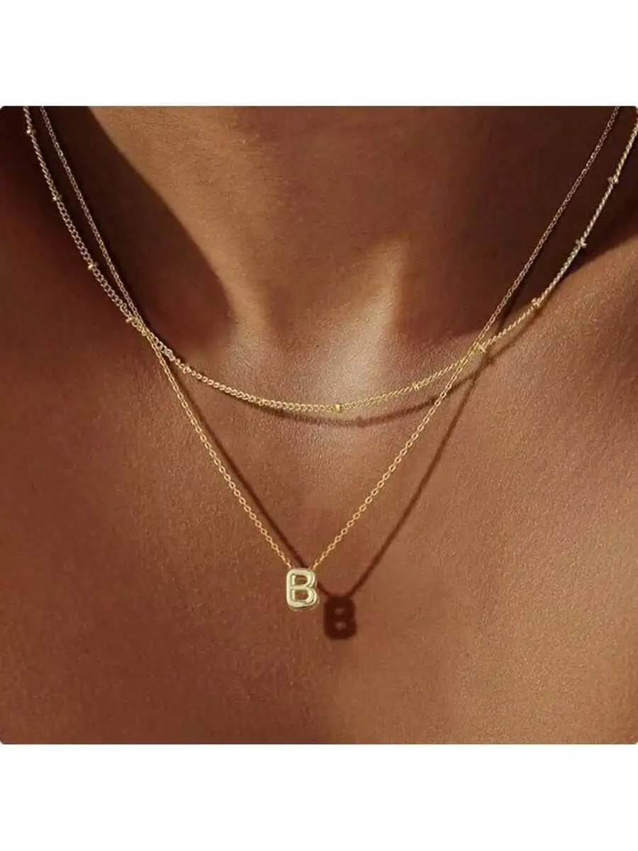2pcs Set Letter Pendant And Chain Necklace Copper Material Minimalist Design For Women