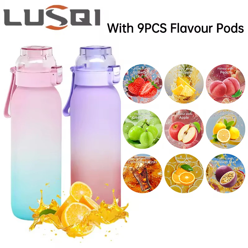 

LUSQI 1PC 1000ML Flavor Water Bottle With Straw With 9 PCS Flavor Pods Gradient Water Bottle For Outdoor Activities Sports