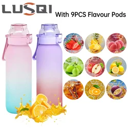 LUSQI 1PC 1000ML Flavor Water Bottle With Straw With 9 PCS Flavor Pods Gradient Water Bottle For Outdoor Activities Sports