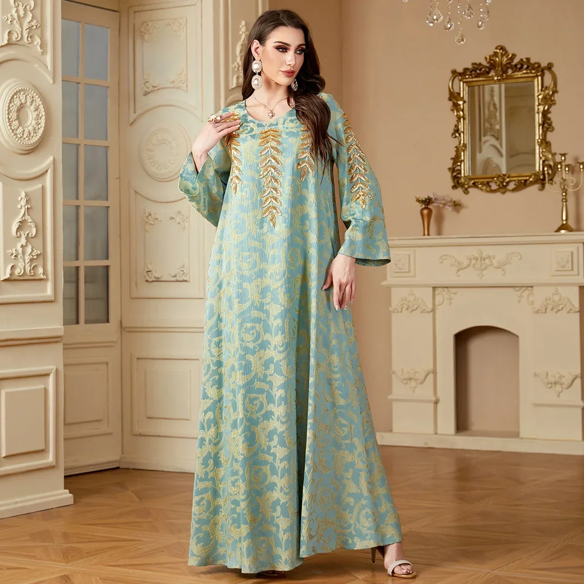 

Eid Mubarak Embroidery Abayas for Women Muslim Long Sleeves Dress Turkey Kaftan Ramadan Dresses Marocain Djellaba Caftan Saudi