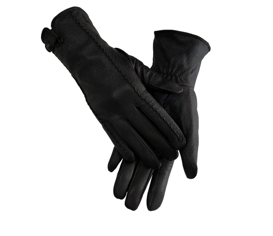 New Women's Genuine Leather Winter Warm Women's Soft 70% Wool Lining Rivet Buckle High-Quality Connected Finger Gloves