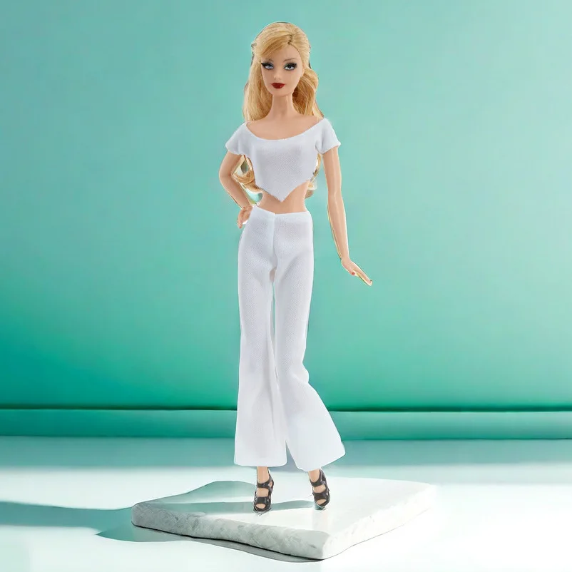 30cm Doll Clothes Accessories Simple Fashion Solid Colour Top + Pants Set For 1/6 BJD Supermodel Doll City Girl Daily Dress Up