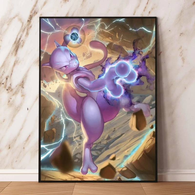 Pokemon Hot Anime Poster Mewtwo Decor Gifts Picture Print Wall Modern Living Room Hanging Comics Pictures Modular Prints