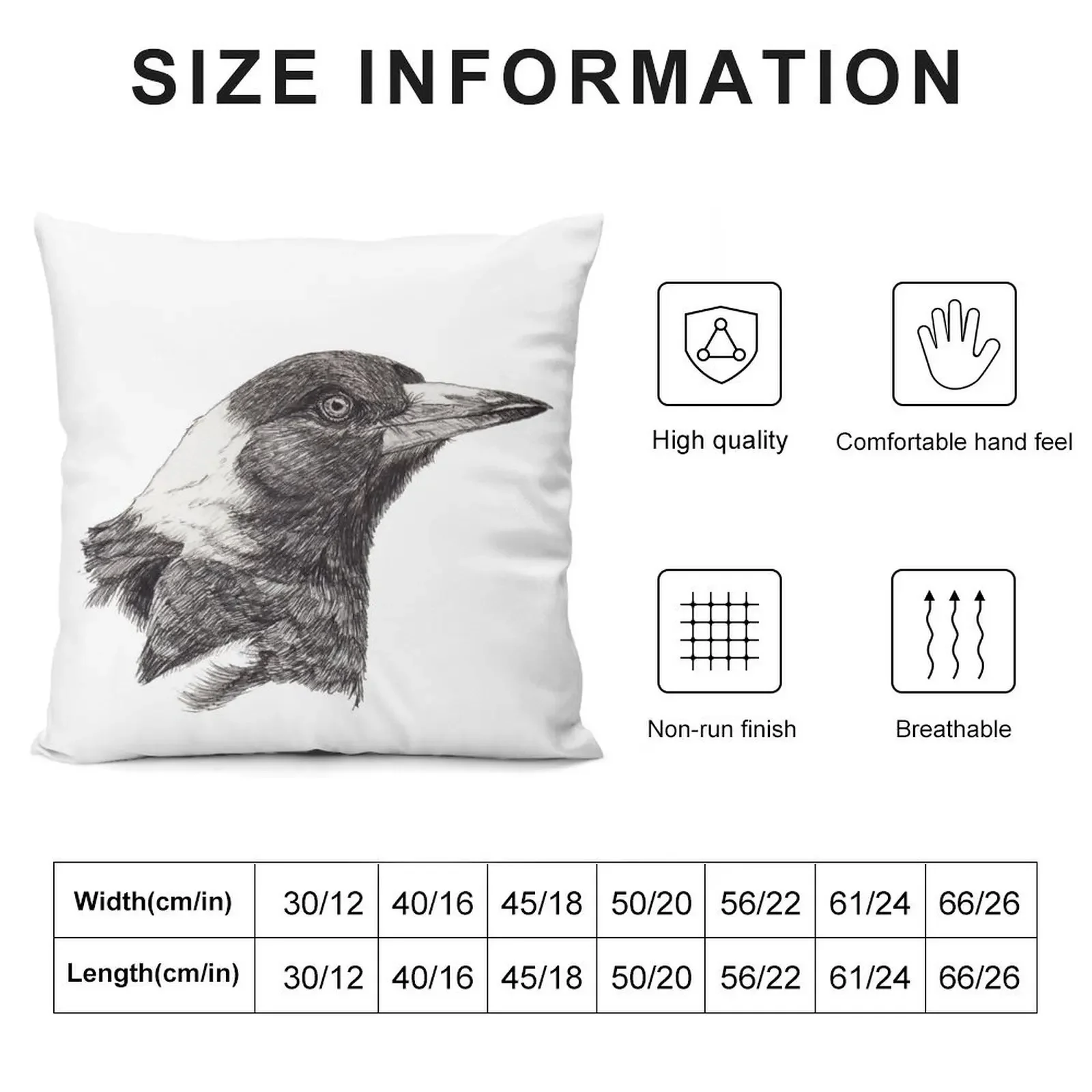 Ink drawing of Australian Magpie Inktober 2019 Throw Pillow ornamental pillows Cushion Cover For Sofa pillow