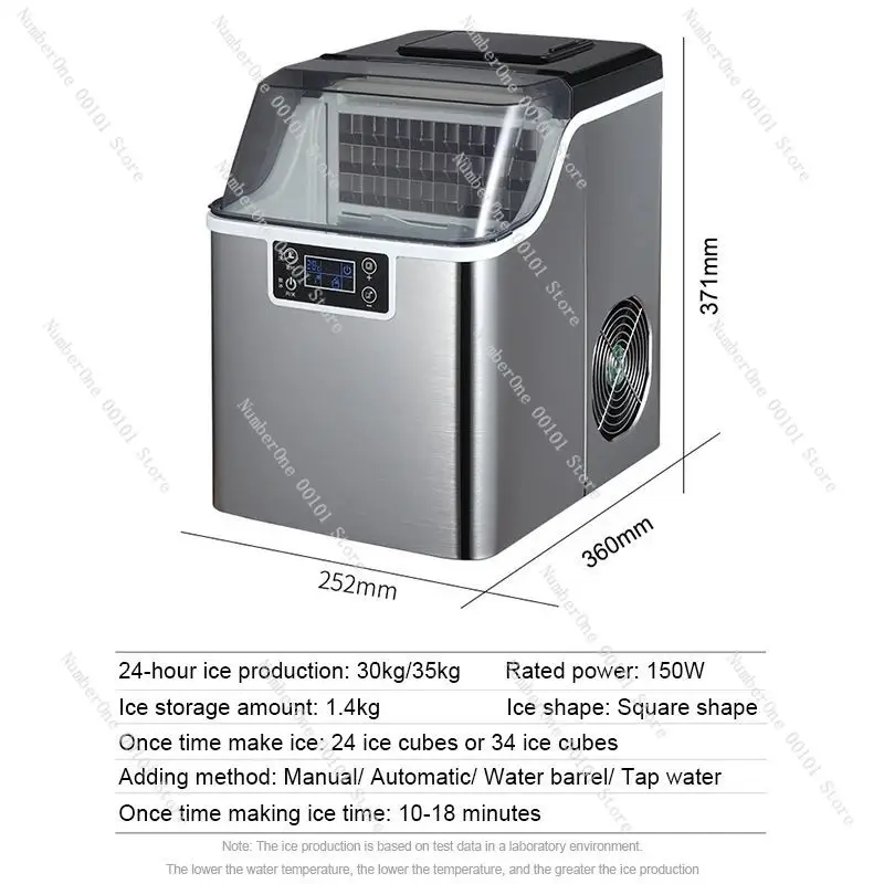 Commercial Electric Ice Maker Automatic Add Water Bullet Round Block Ice Cube Generator Machine 30/35KG/24H Milk Tea Coffee Shop