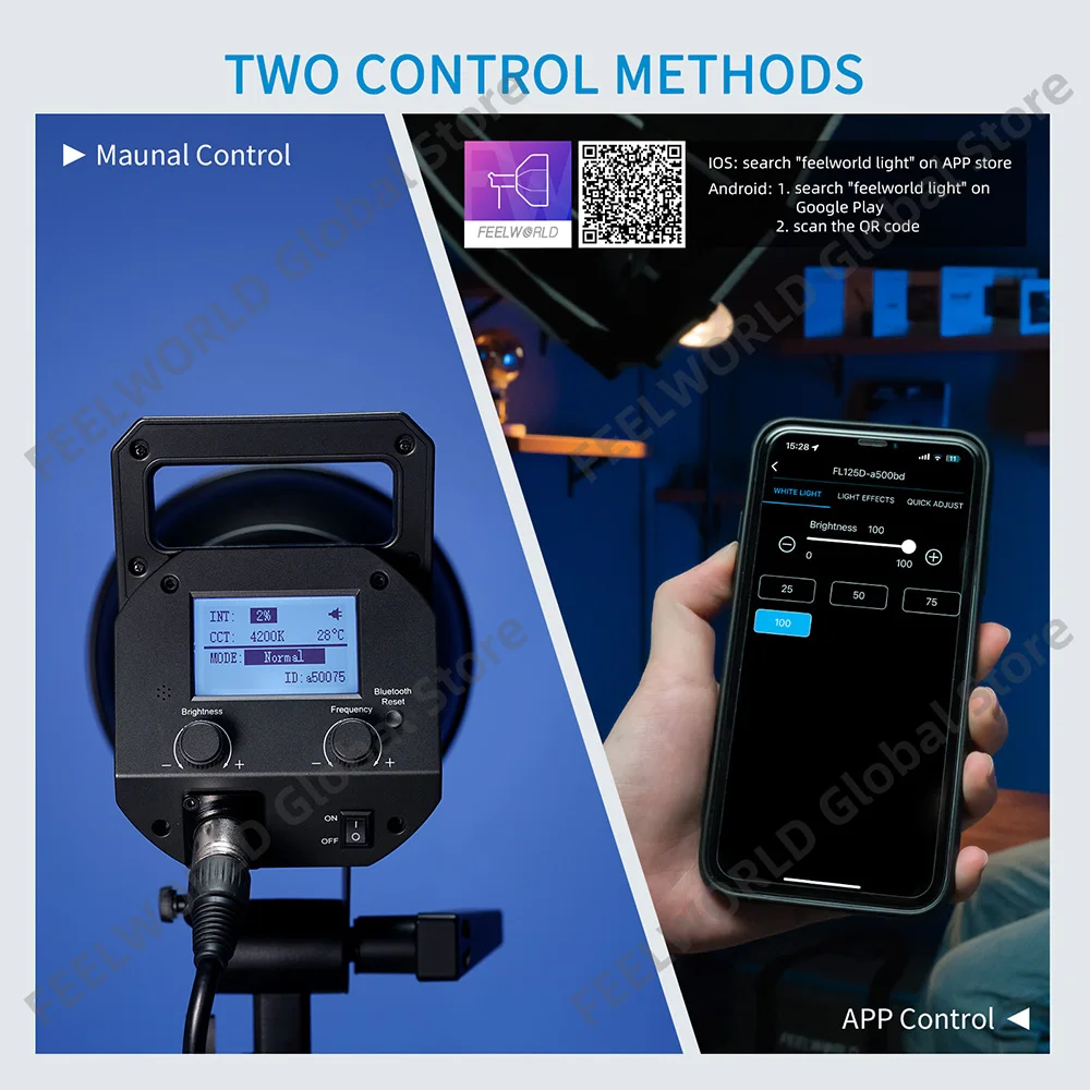 FEELWORLD FL125D 125W Daylight แฟลชวิดีโอ APP ควบคุม Bowens Mount สำหรับ Photo Studio Video Portrait Live Streaming Recording