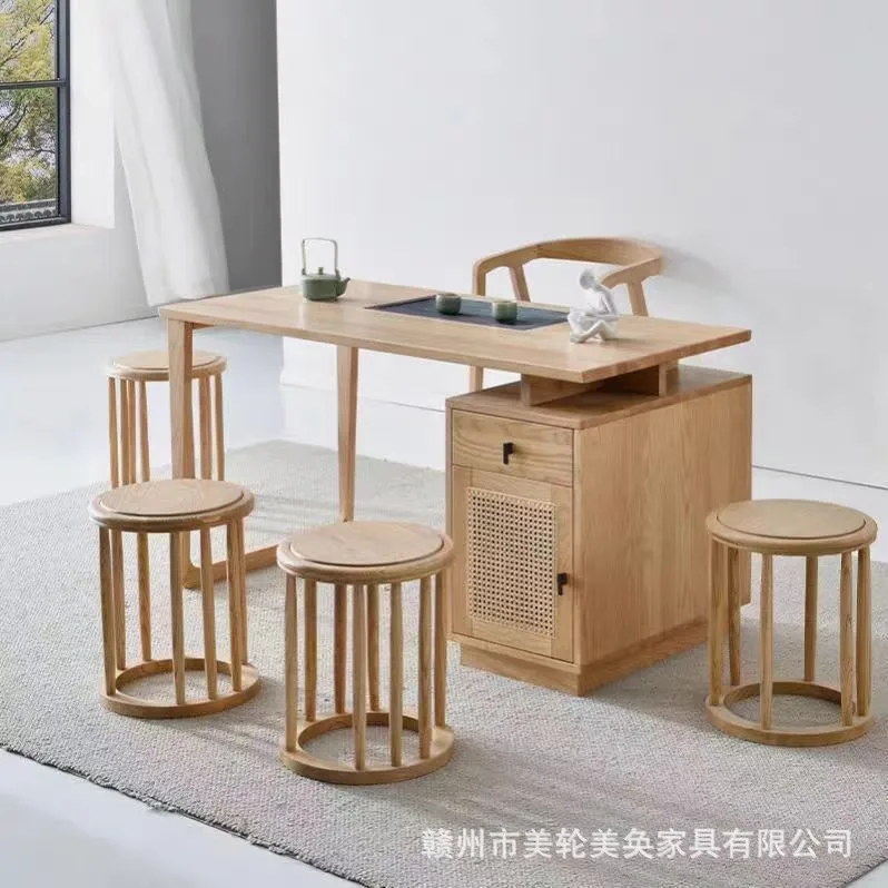 Modern simple 1.6M all-solid wood tea table Wabi **** wind home living room balcony tea table office kung fu tea table