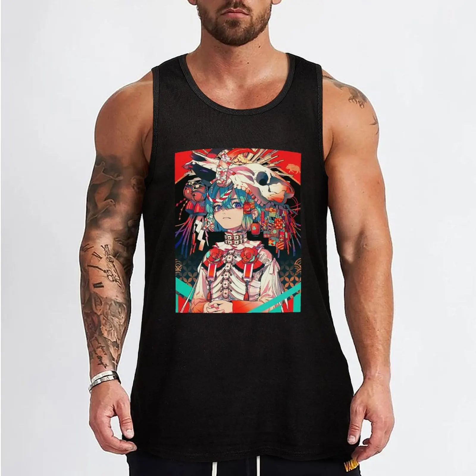 Kitsune girl Tank Top plain t-shirt gym Men's t shirt