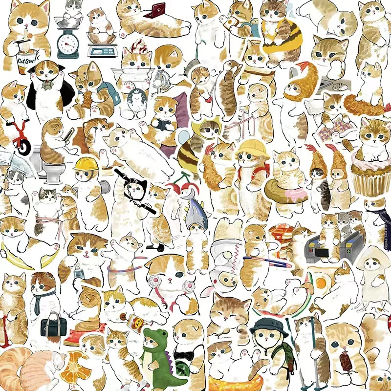 

64 шт. наклеек с котиками, милые мультяшные украшения с оранжевыми котиками, для багажа, чехлов для телефонов, ноутбуков, водонепроницаемые наклейки для творчества своими руками.