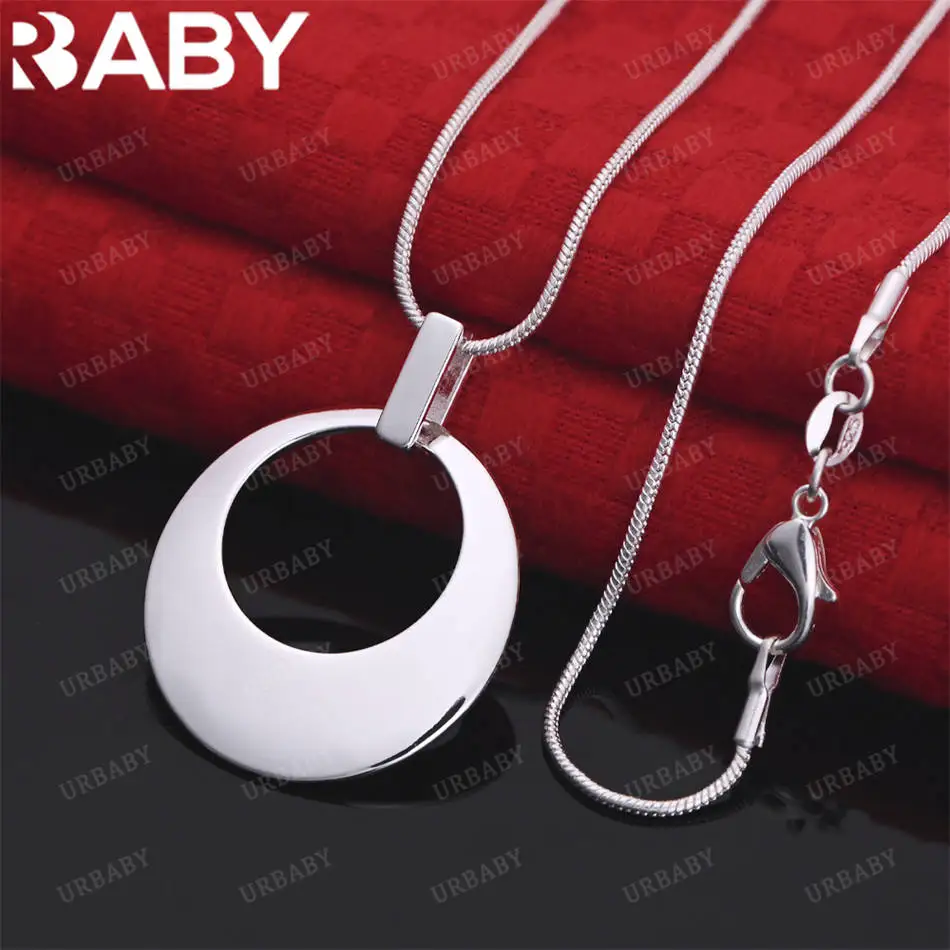 

URBABY 40-75cm 925 Sterling Silver Round Pendant Necklace For Women Charm Trend Birthday Gifts Fashion Party