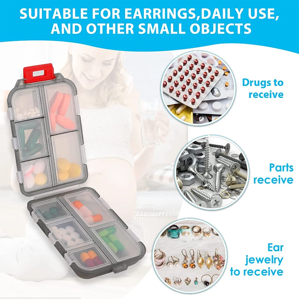 Double-layer Small Pill Box Portable Pill Box Transparent 10-cell Sealed Medicine Storage Box Camping equipment Survival Kit