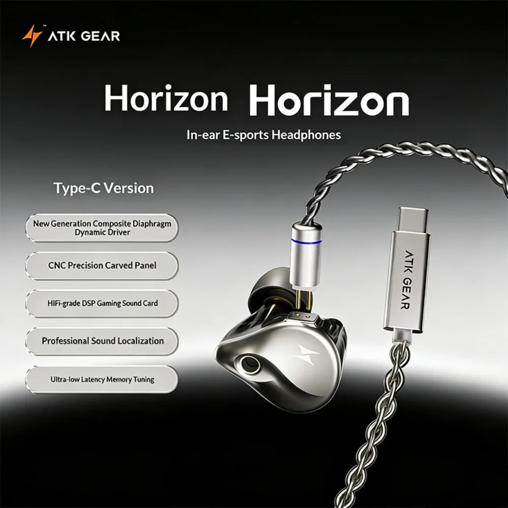 ATK Horizon Headphones Ergonomic Wired HiFi in Ear with Mic Noise Reduction Gamer Earphone Sound Localization Gaming Accessories