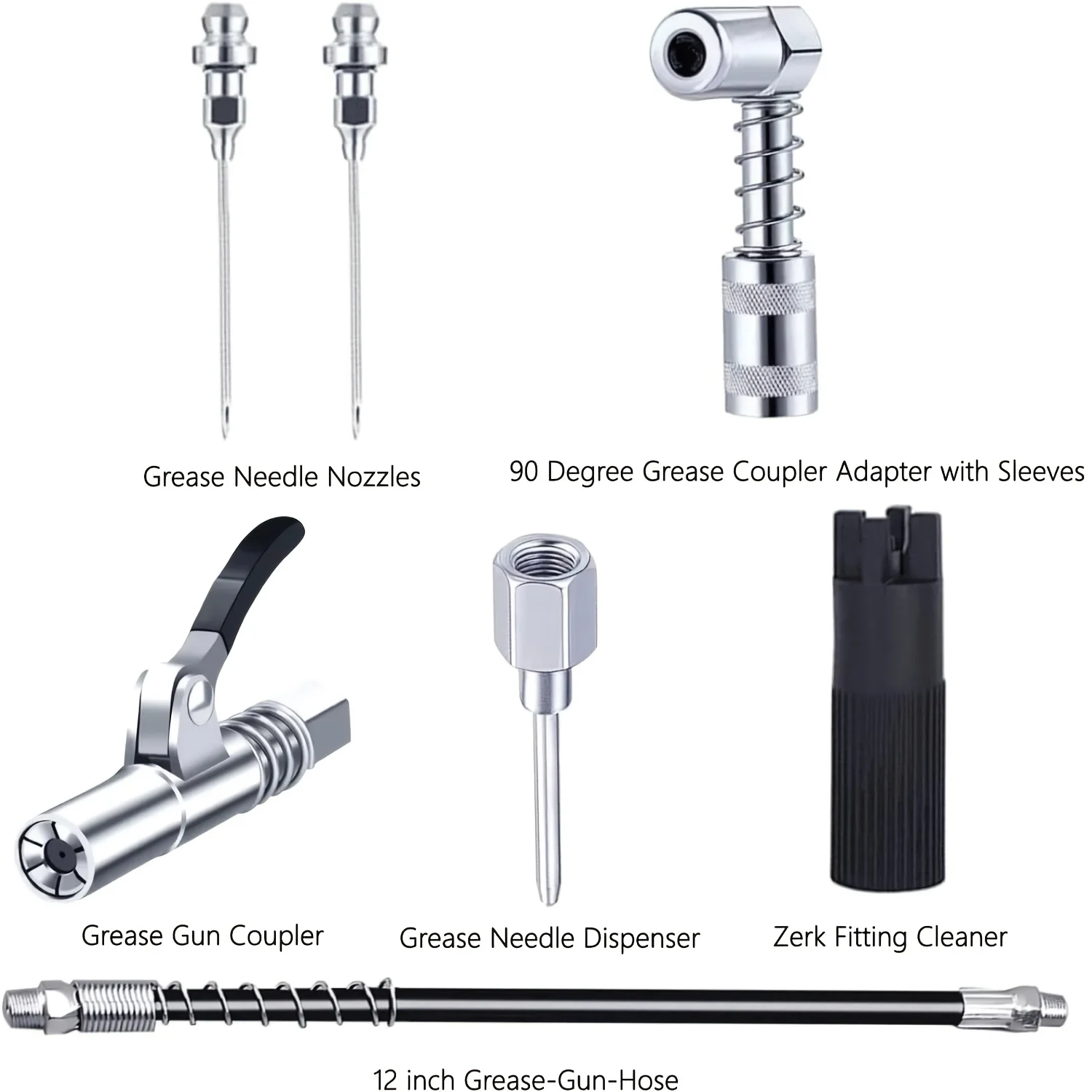 ملحق مسدس الشحوم - موزع إبرة، 2 فوهة إبرة، 90 °   محول مقرنة الشحوم، مقرنة، خرطوم 12 بوصة، منظف تركيب زيرك