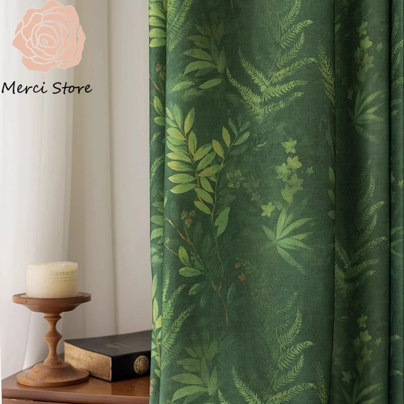 

American Pastoral Style French Dark Green Small Fresh Retro Curtains for Living Room Bedroom Popular Thermal Insulated Drapes