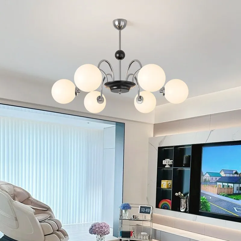 

Living Room LED Chandelier French Bauhaus Vintage Frosted Milky White Glass Ceiling Lights Dining Room Bedroom Hanging Lamps