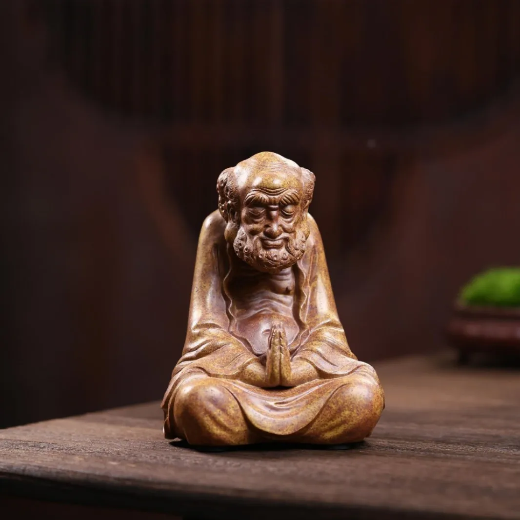 Yixing Purple Clay Daruma Pet, Handmade From Duan Clay, Wood-Fired Tea Set Ornament, Sculptural Piece That Can Be Nurtured With