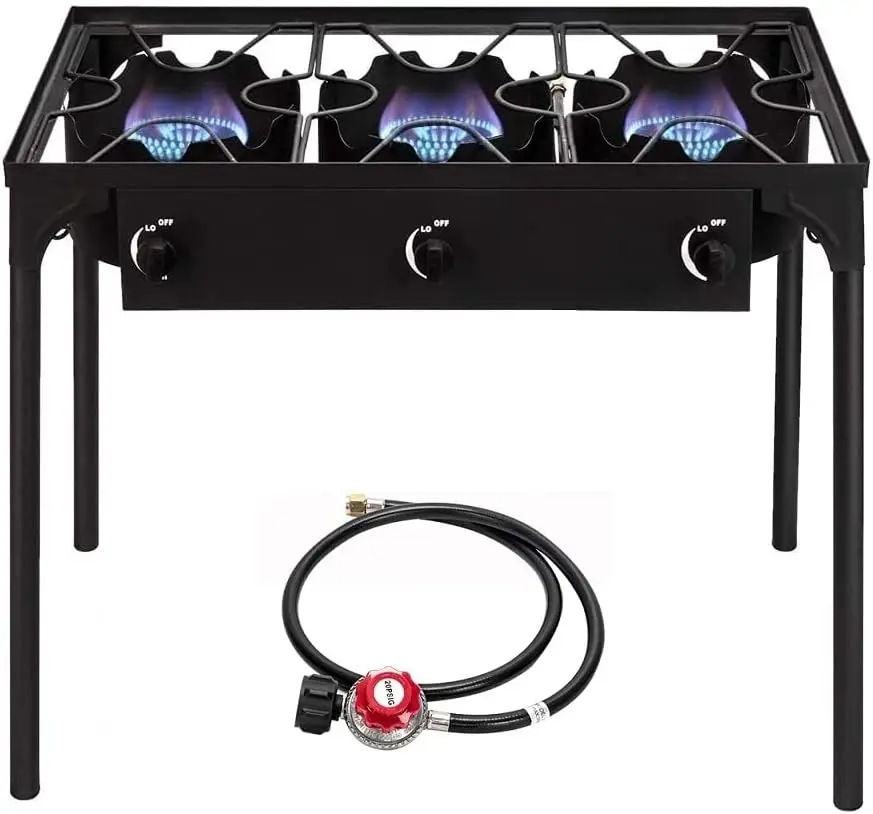 Burner Outdoor Portable Propane Stove Gas Cooker, Heavy Duty Iron Cast Patio Burner with Detachable Stand Legs