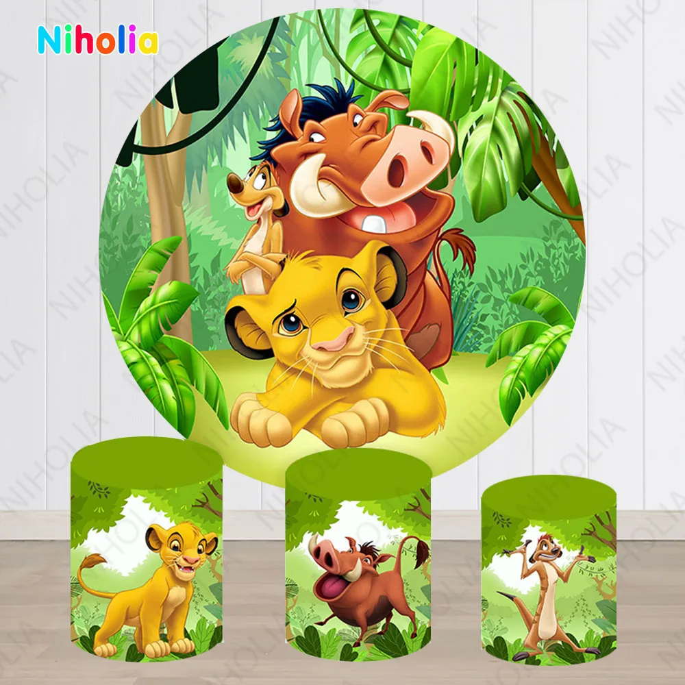 The Lion King Little Simba And His Friends Background For Boys Happy Birthday Backdrop Disney Cylinder Elastic Covers Supplies