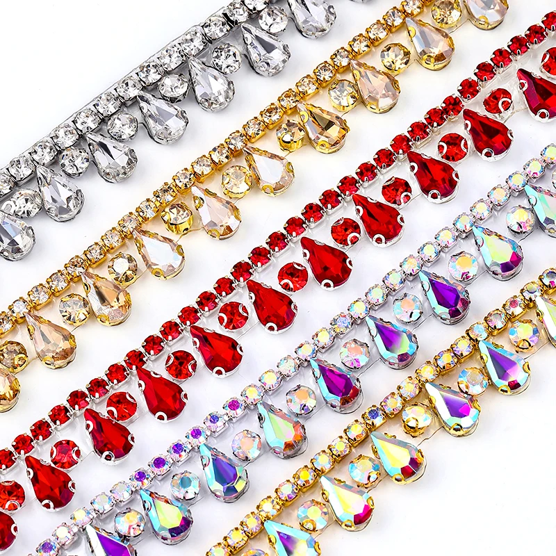 

DUCTYSTAL 1Yard HotFix Glass Rhinestone Glitter Ribbon Crystal MultiColor Chain DIY Crafts Wedding Party Decoration
