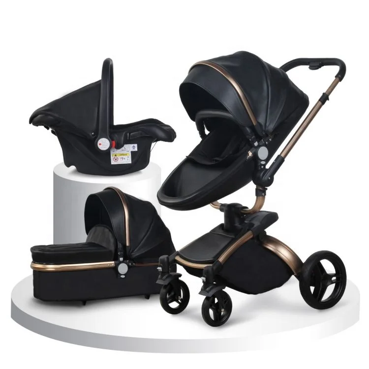 

Factory With High Quality Pu Leather Bassinet Stroller 3-in-1 Pram Portable Baby Carriage Infant Pushchair