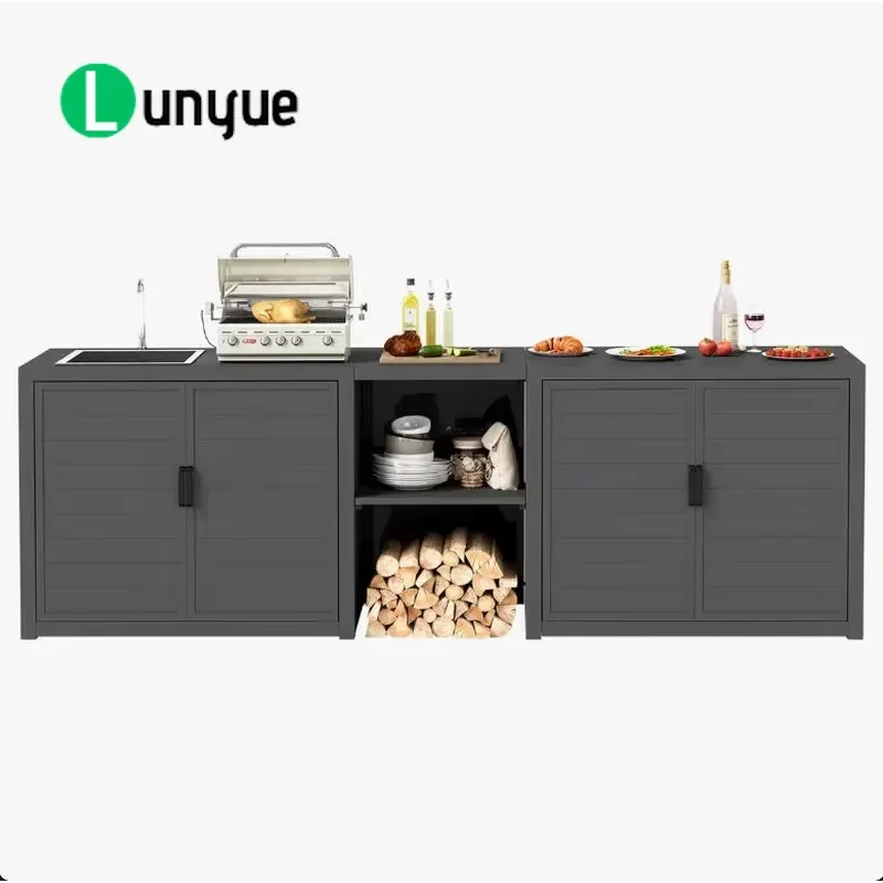 Portable Aluminum Modern Outdoor Kitchen Cabinet Set Waterproof Weatherproof Storage for Patio Garden Camping Durable Space